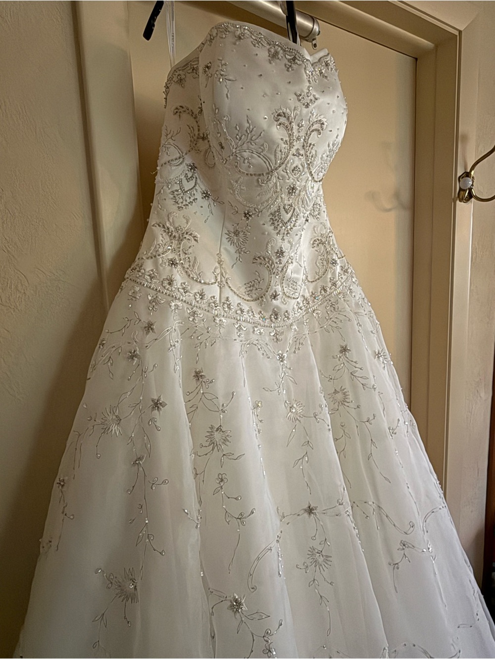 Oleg Cassini Ivory Beaded Strapless Wedding Dress